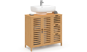 Meuble sous vasque Maya bambou placards et tiroirs