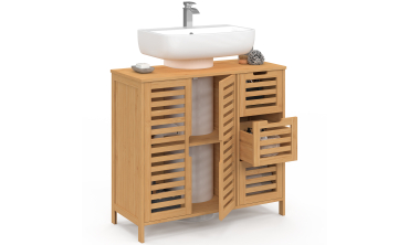 Meuble sous vasque Maya bambou placards et tiroirs