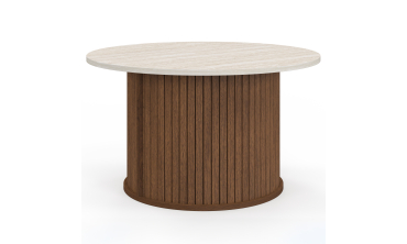 Table basse ronde Albane effet noyer et travertin Ø70cm