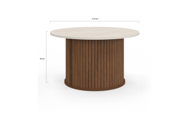Table basse ronde Albane effet noyer et travertin Ø70cm