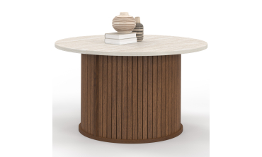 Table basse ronde Albane effet noyer et travertin Ø70cm