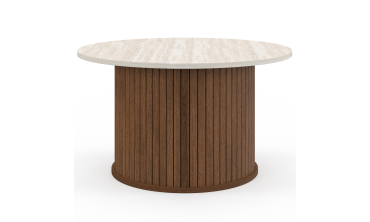 Table basse ronde Albane effet noyer et travertin Ø70cm