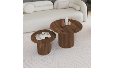 Tables basses rondes gigognes Alvar effet noyer - lot de 2