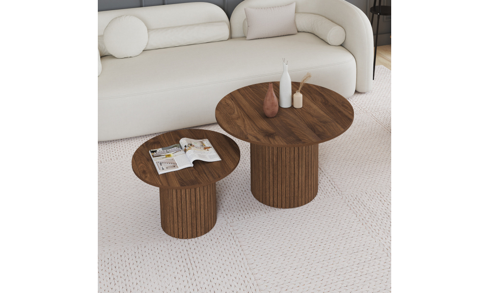 Tables basses rondes gigognes Alvar effet noyer - lot de 2