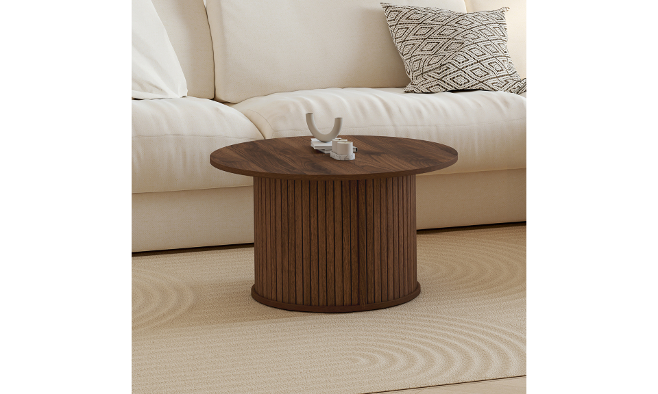 Table basse ronde Albane effet noyer Ø70cm