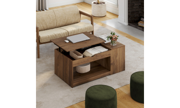 Table basse Elina relevable coffre latéral bois effet noyer