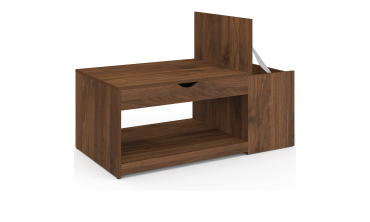 Table basse Elina relevable coffre latéral bois effet noyer