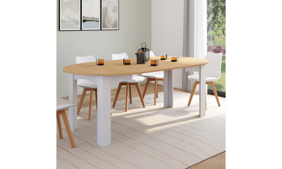 Table à manger ronde extensible Dina bois blanc Ø110-200cm