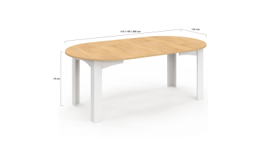 Table à manger ronde extensible Dina bois blanc Ø110-200cm