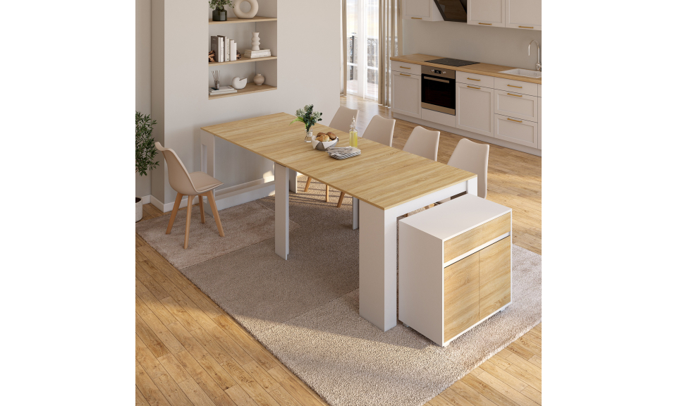 Buffet extensible console Nora blanc effet hêtre 230cm