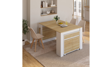 Buffet extensible console Nora blanc effet hêtre 230cm