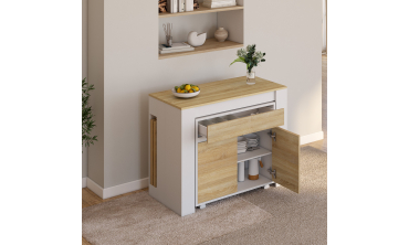 Buffet extensible console Nora blanc effet hêtre 230cm