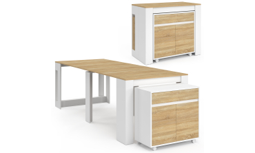 Buffet extensible console Nora blanc effet hêtre 230cm