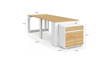 Buffet extensible console Nora blanc effet hêtre 230cm
