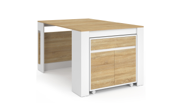Buffet extensible console Nora blanc effet hêtre 230cm