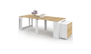 Buffet extensible console Nora blanc effet hêtre 230cm