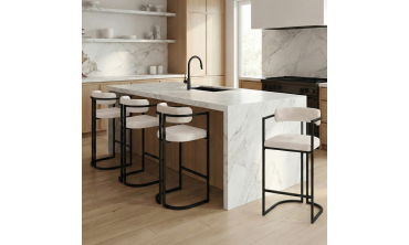 Tabourets de bar Rudy chenille écru pieds métal - lot de 4