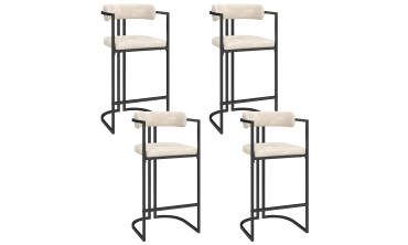 Tabourets de bar Rudy chenille écru pieds métal - lot de 4