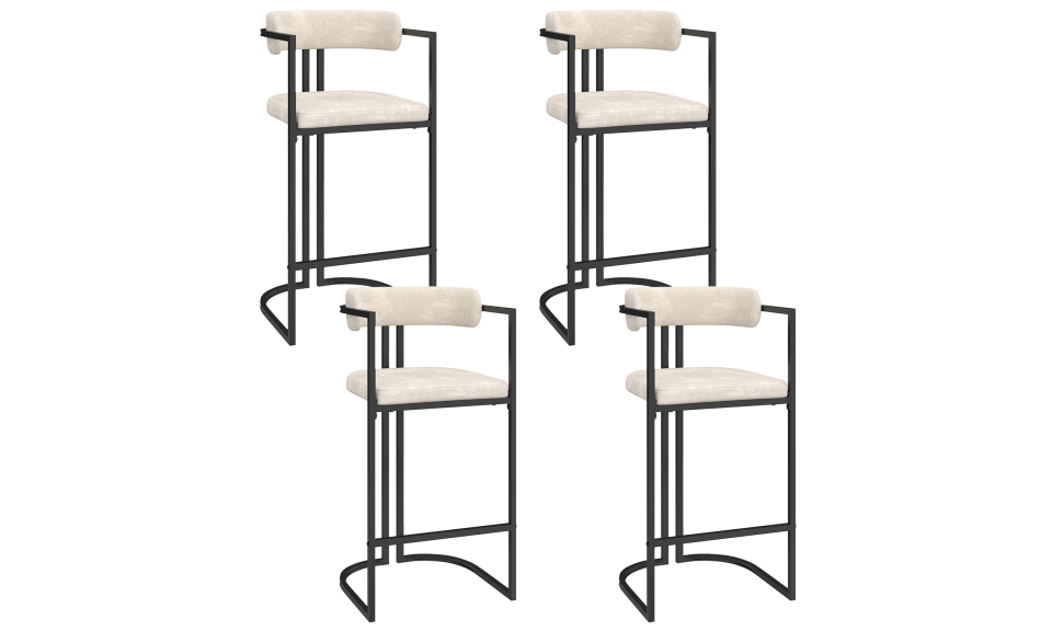 Tabourets de bar Rudy chenille écru pieds métal - lot de 4