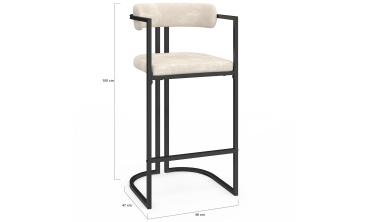 Tabourets de bar Rudy chenille écru pieds métal - lot de 4