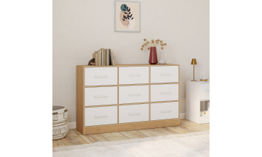Commode Uma 9 tiroirs bois et blanc