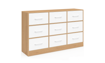 Commode Uma 9 tiroirs bois et blanc