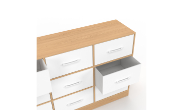 Commode Uma 9 tiroirs bois et blanc