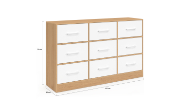 Commode Uma 9 tiroirs bois et blanc