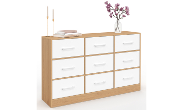 Commode Uma 9 tiroirs bois et blanc