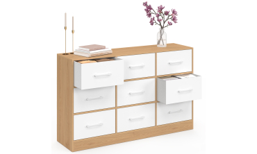 Commode Uma 9 tiroirs bois et blanc