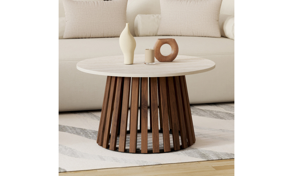 Table basse ronde Camélia effet travertin Ø70cm