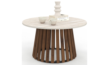 Table basse ronde Camélia effet travertin Ø70cm
