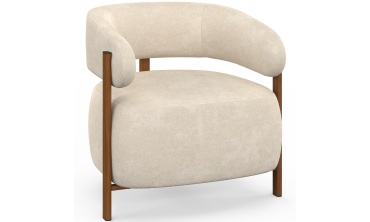 Fauteuil Albin tissu chenille beige et pieds noyer