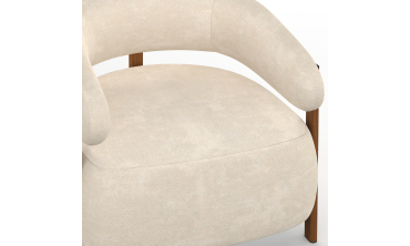 Fauteuil Albin tissu chenille beige et pieds noyer