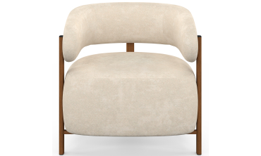 Fauteuil Albin tissu chenille beige et pieds noyer