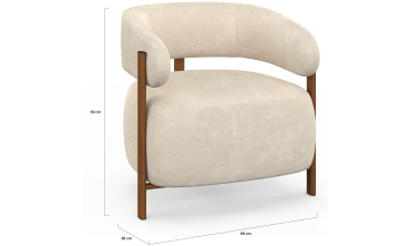 Fauteuil Albin tissu chenille beige et pieds noyer