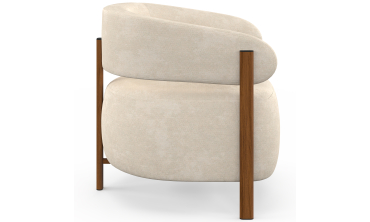 Fauteuil Albin tissu chenille beige et pieds noyer