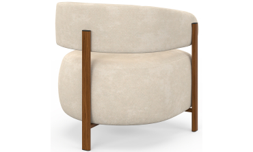 Fauteuil Albin tissu chenille beige et pieds noyer