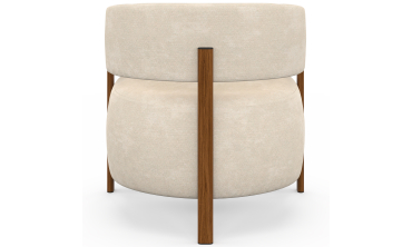 Fauteuil Albin tissu chenille beige et pieds noyer