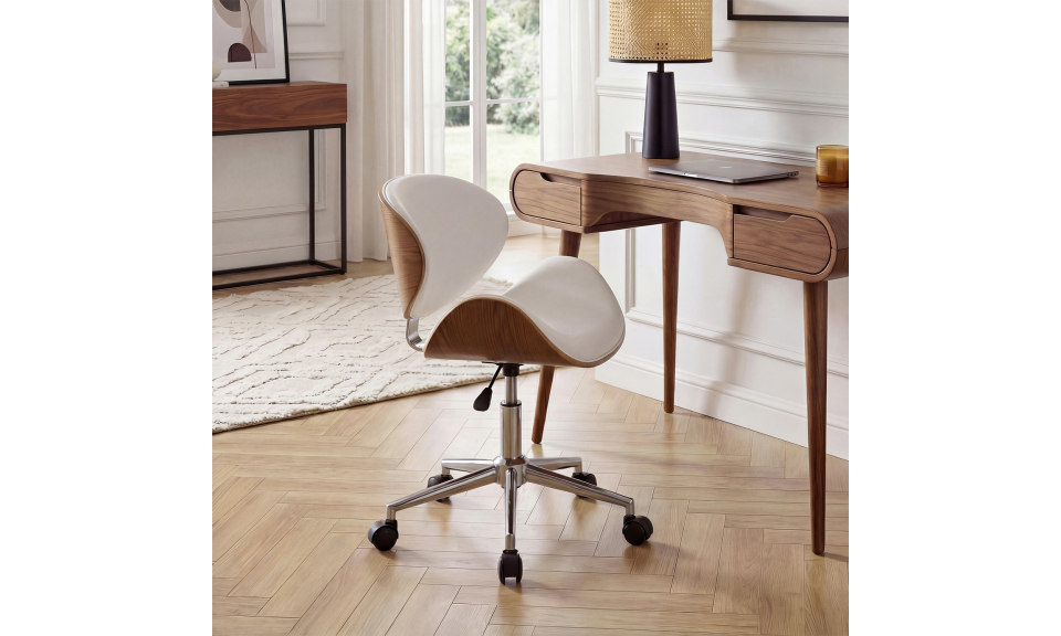 Fauteuil de bureau à roulettes Mathias coque effet bois