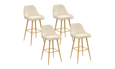 Tabourets de bar Olivia velours crème pieds effet bois - lot de 4