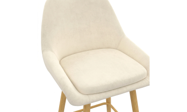 Tabourets de bar Olivia velours crème pieds effet bois - lot de 4