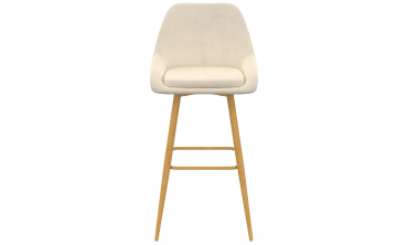 Tabourets de bar Olivia velours crème pieds effet bois - lot de 4