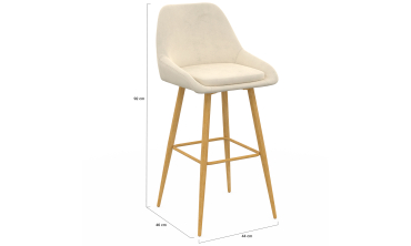 Tabourets de bar Olivia velours crème pieds effet bois - lot de 4