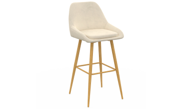 Tabourets de bar Olivia velours crème pieds effet bois - lot de 4