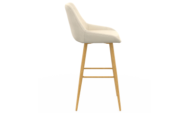 Tabourets de bar Olivia velours crème pieds effet bois - lot de 4