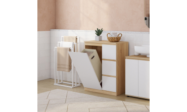 Meuble de rangement salle de bain Tom avec panier à linge