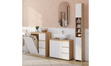 Meuble de rangement salle de bain Tom avec panier à linge