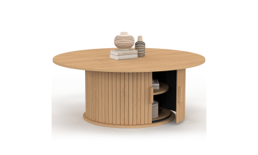 Table basse ronde Albane pied lattes avec rangement Ø100cm