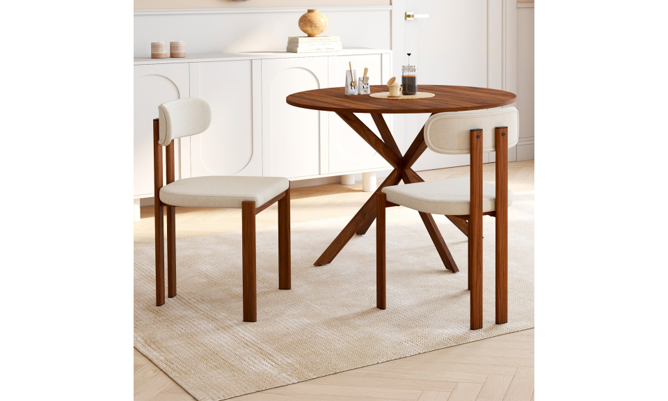 Chaises Elsa bouclette pieds effet noyer - lot de 4